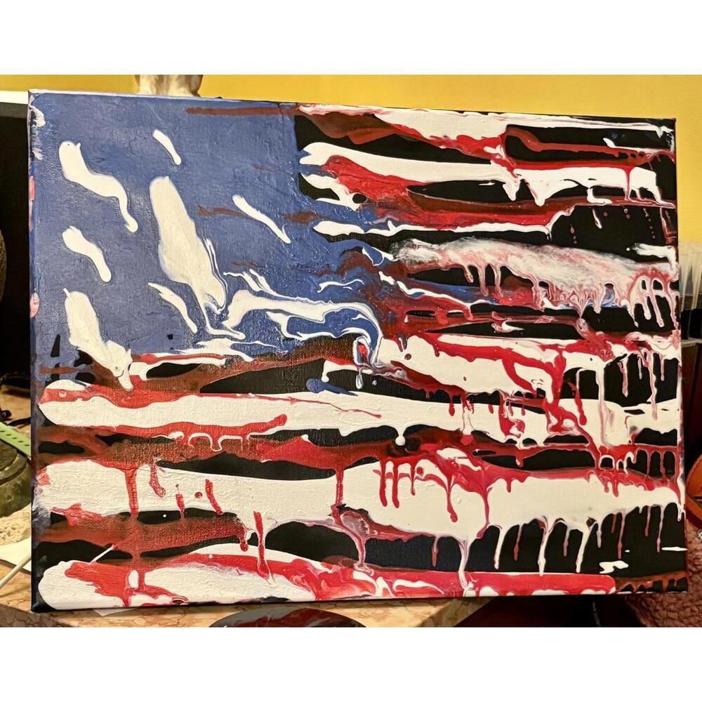 Abstract Dripping American Flag Canvas Art Painting